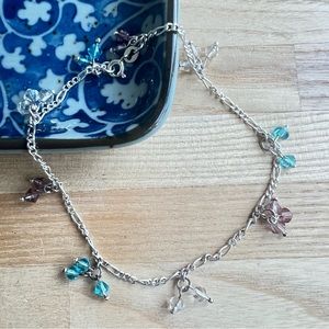 925 Sterling silver anklet ankle bracelet with glass bead fringe